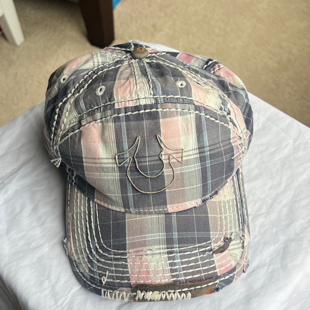True Religion NWOT Cap with Embroidered Logo leather look detail